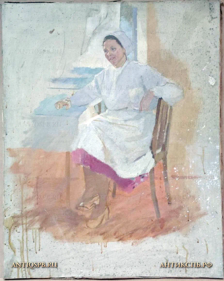 Картина "Медработница". Холст, масло. СССР. Вт. пол. ХХ века. Гулей Ленина Артуровна. №16597